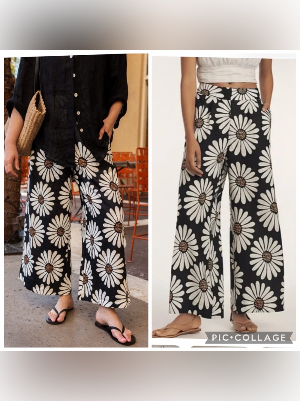 Farm Rio x Anthropologie Linen Blend Daisy Wide-Leg Pants High Waisted Large